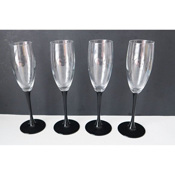 4 Vintage LUMINARC Black Stemmed Champagne Flutes France - Picture 1 of 5
